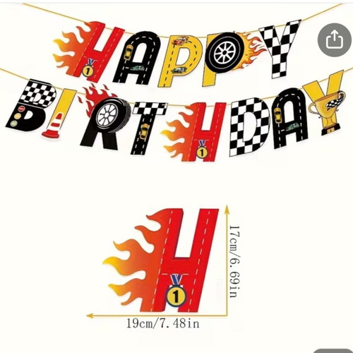 Happy Birthday Garland with Racing Cars Theme new