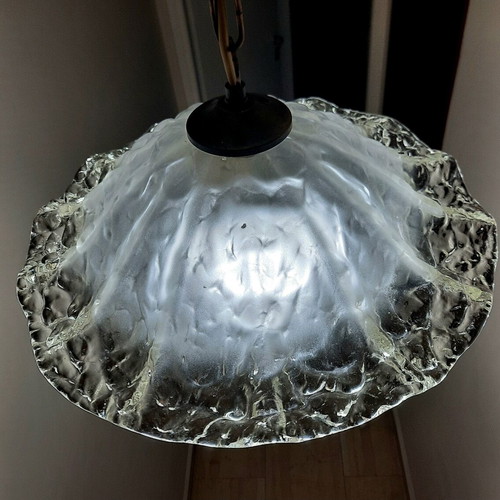 Murano Ice Glass Vintage Ceiling Light 38cm Mazzega 1970s