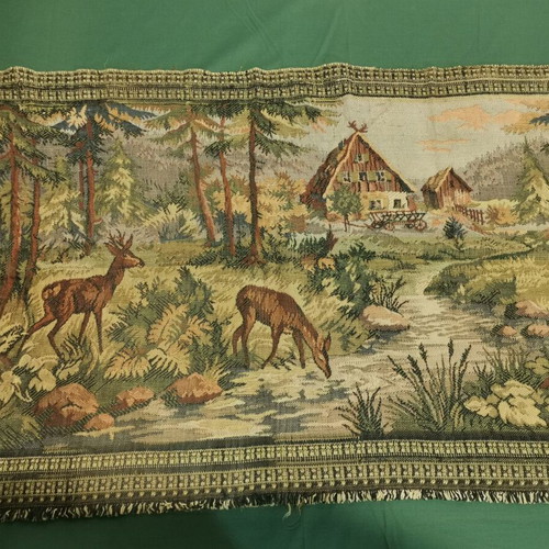 Wall tapestry "In the countryside" used, 1920s era, signs of wear