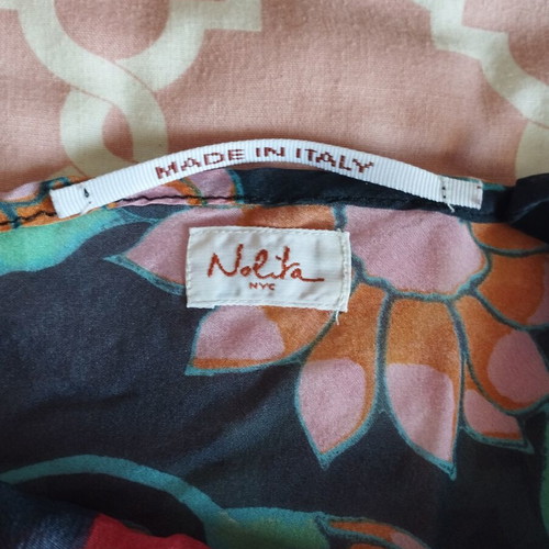 Nolita NYC dark blue see-through silk lingerie top with pink lace and floral print, size S