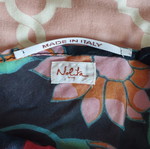 Nolita NYC dark blue see-through silk lingerie top with pink lace and floral print, size S