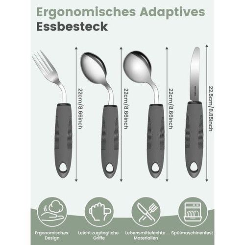 Adaptive left-hand weighted cutlery set, 4 pieces, 42/45° angle