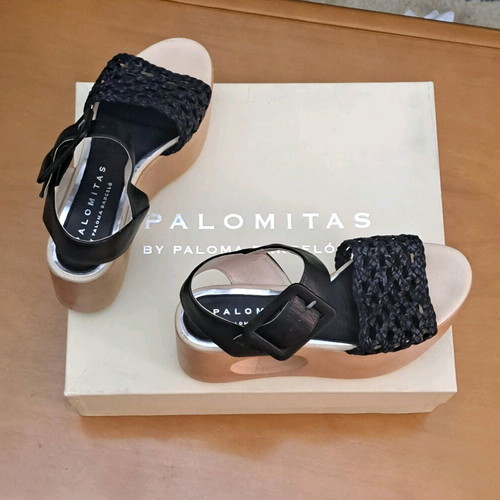 Paloma Barceló Palomitas platforms like new, leather and wood, size 37