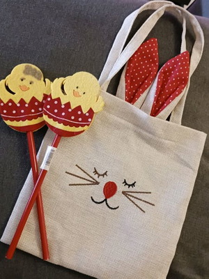 Fabric handbag like new with embroidered details and 2 pencils