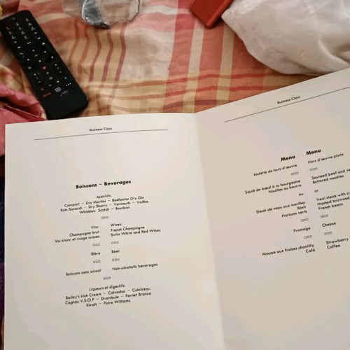 Swissair vintage business class menu used, collectible 80s