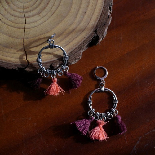 Handmade hanging earrings new with pink and purple tassels