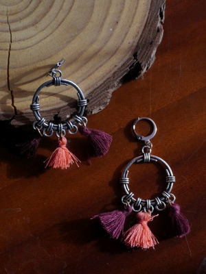 Handmade hanging earrings new with pink and purple tassels