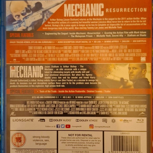 The Mechanic Blu-Ray like new, two movie collection without Greek subtitles
