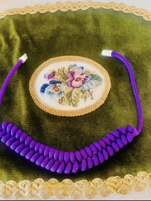 Handmade knitted necklace like new, purple statement boho