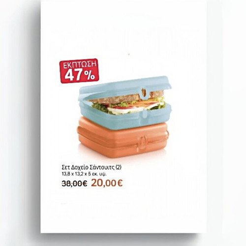 Tupperware transparent sandwich container set 2 pieces new