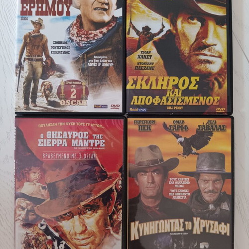 Western movies 4 DVDs like new with Greek subtitles