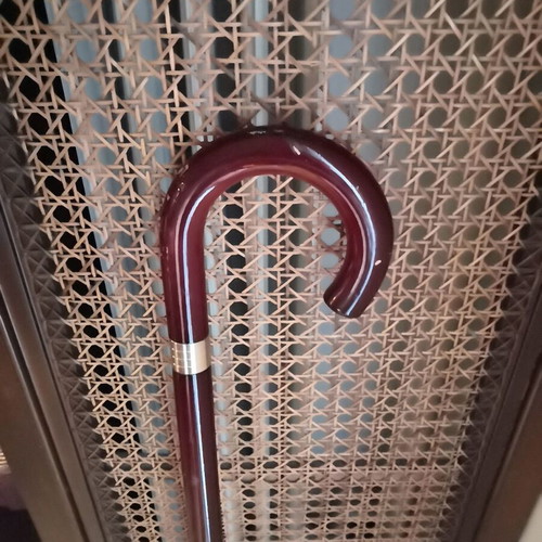 Triantafyllia Walking Cane with Round Handle and Metal Decorative Ring, like new