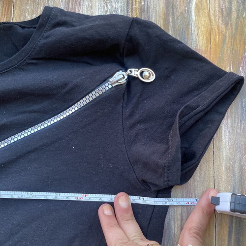 Black cotton blouse with silver zipper new, size M