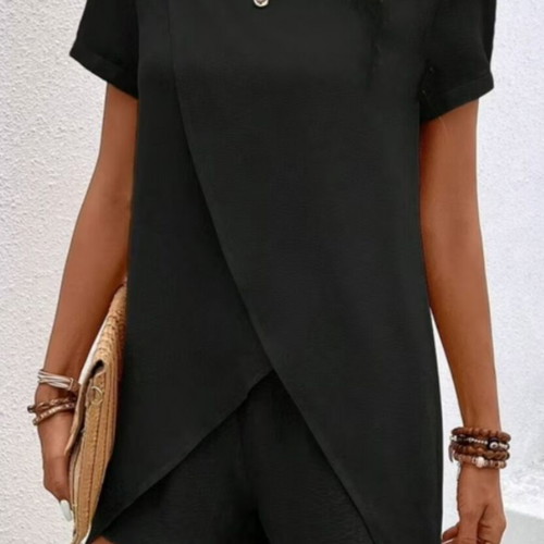 Shein black asymmetrical short-sleeve blouse like new
