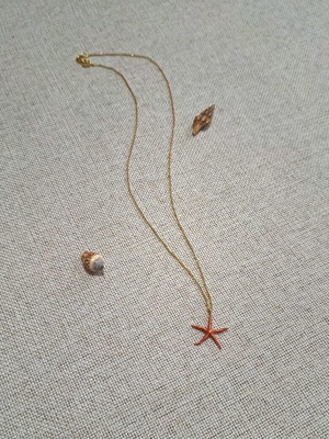 925 Silver Gold-Plated Necklace with Coral Starfish, Solar Tide Collection