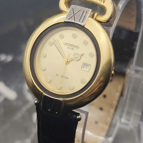 Catamaran Club Swiss Quartz watch used, vintage 1991, gold and silver