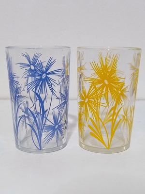 Vintage glass tumblers set of 2 with retro floral design, like new