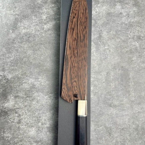 Yoshikane Amekiri White 2 Gyuto 240mm new, Stainless Clad Nashiji Finish with Saya