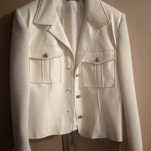A-Style white faux leather jacket, slim fit