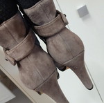 Joan & David Beesley Sweater Cuff Heeled Booties, grey suede, size 39