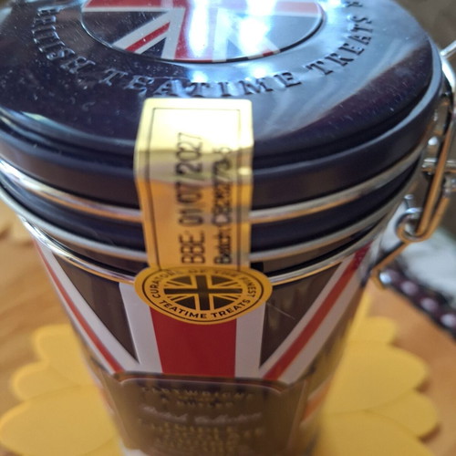Metal biscuit tin with triple chocolate chunks, new, England