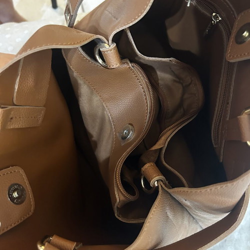 Nolah shoulder bag tan new with short and long strap, gold details
