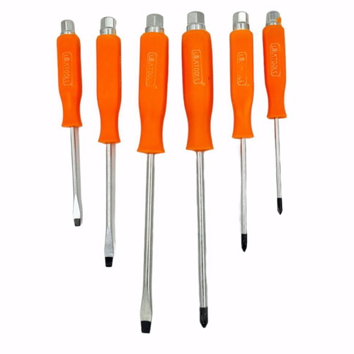 Set of 6 quality pass-through screwdrivers with ergonomic handle