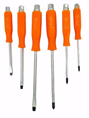 Set of 6 quality pass-through screwdrivers with ergonomic handle
