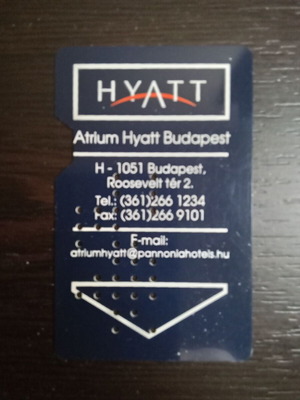 Hyatt Atrium Hotel Budapest electronic plastic hotel key new