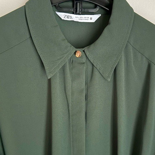 ZARA Mini Shirt Dress Like New Green Cypress With Gold Detail