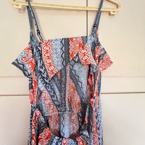 Long summer dress Amisu new, gray and orange, open back
