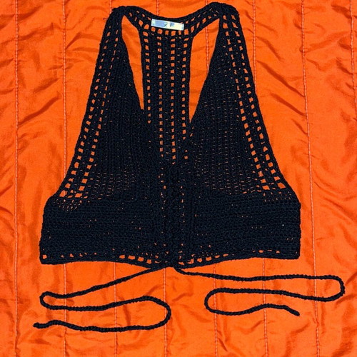 Handmade black crochet halter top with tie details