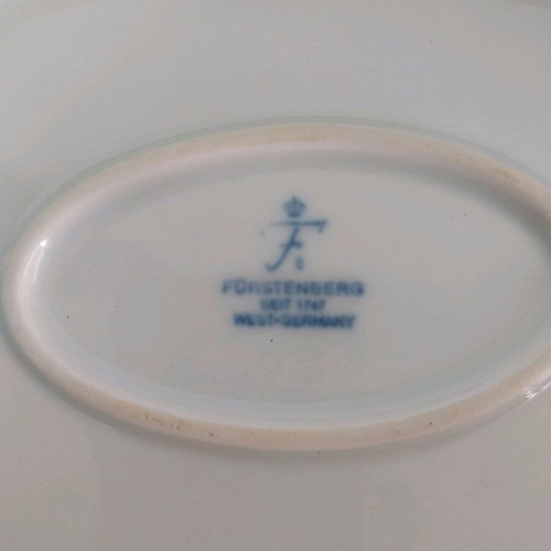 Vintage Furstenberg Germany porcelain serving tray with metal frame
