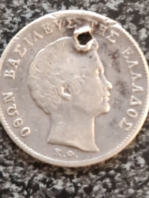Greek silver coin 1/4 Drachma 1834 used, King Otto period