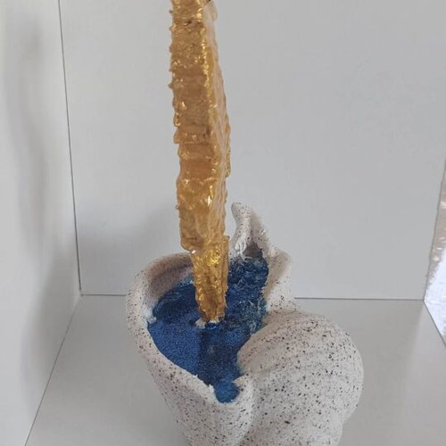 Handmade Decorative Gold Seahorse from Clay and Resin with White Shell Base