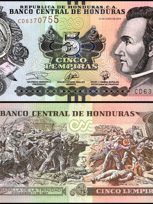 Honduras 5 Lempiras 2019 banknote new
