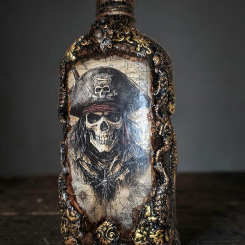 Handmade decorative bottle with pirate theme