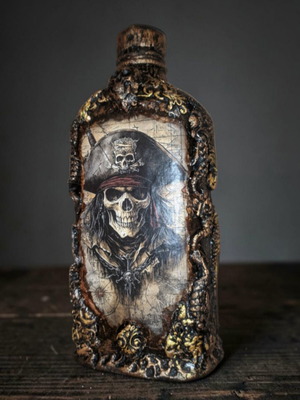 Handmade decorative bottle with pirate theme