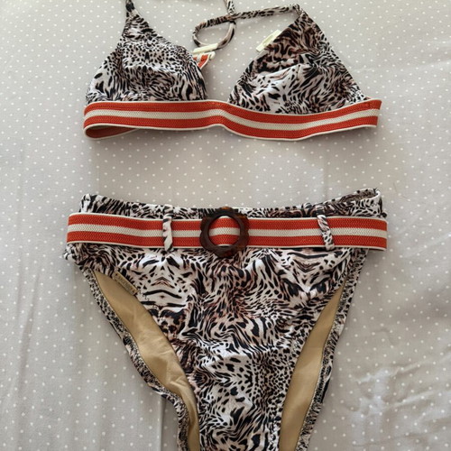 SunsetGo! bikini with red and multicolor animal print