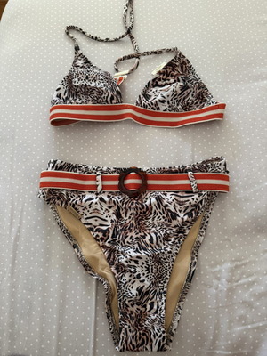 SunsetGo! bikini with red and multicolor animal print
