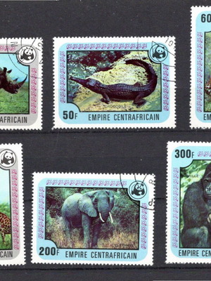 Central African Republic 1978 Global Conservation Endangered Species set used, complete sealed series