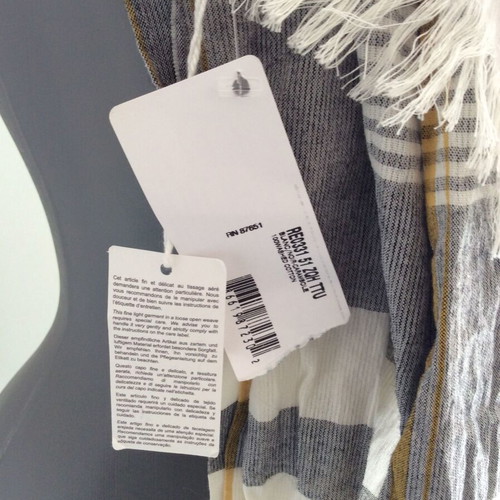 Lacoste Striped Scarf New Grey White Yellow Cotton