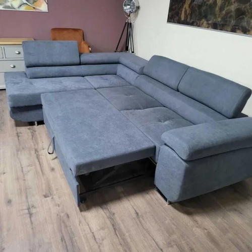 Gray fabric corner sofa with sleep function and storage new