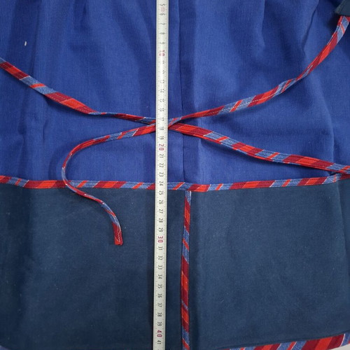Handmade Waist Apron like new with blue fabric and striped trim