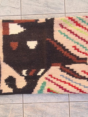 Woven embroidered rug on loom like new, 1970
