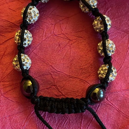 Black bracelet with shiny stones and turquoise pearl bracelet, set of 2