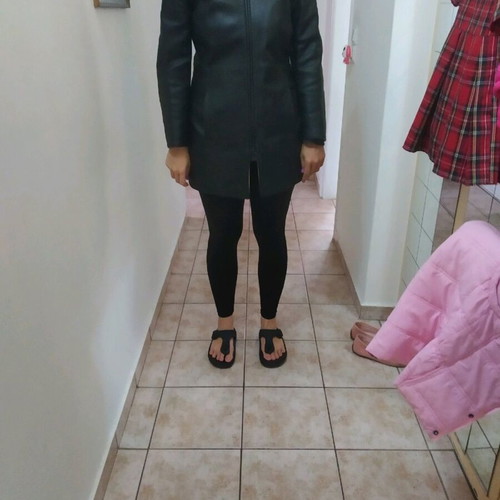 Vintage leather coat used, size L, black with zipper