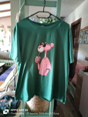 Blouse green XL with pink panther print like new