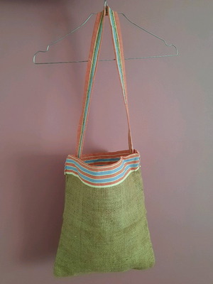 Handmade ecological tote shoulder bag from burlap like new