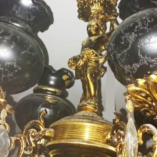 Bronze lamps and chandeliers with angels used, set of 4 pieces
